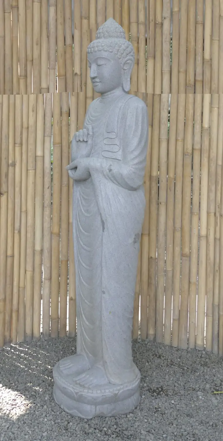  Product image 2 of the product “Standing Buddha made of Riverstone in Dharmachakra position - gesture of wheel of the teaching of Dharma. About 182cm height. ”